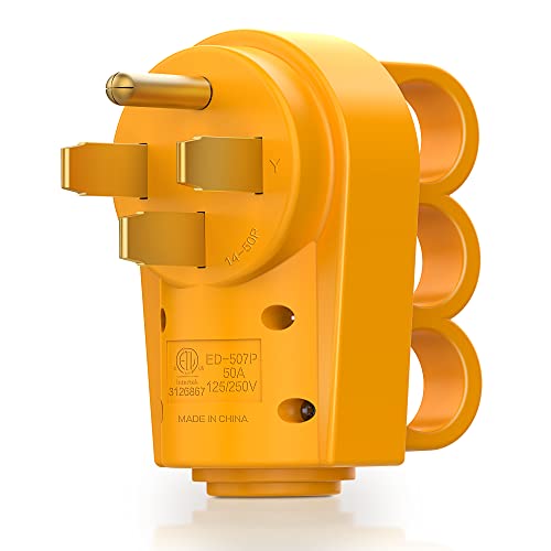 MICTUNING 125 250V 50Amp Heavy Duty RV Replacement Male Plug with Ergonomic Handle Yellow - Image 1