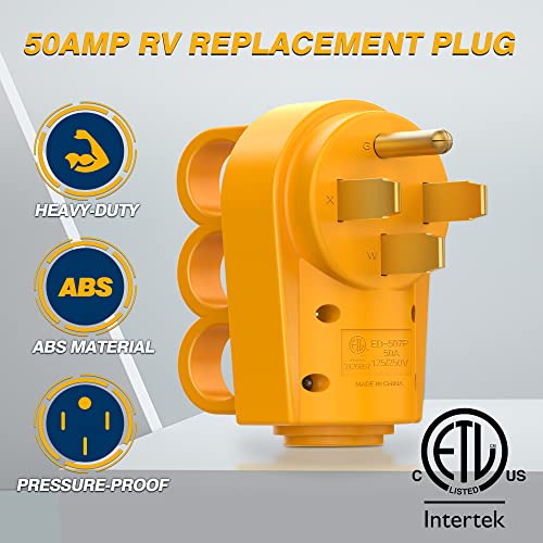 MICTUNING 125 250V 50Amp Heavy Duty RV Replacement Male Plug with Ergonomic Handle Yellow - Image 5