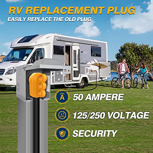 MICTUNING 125 250V 50Amp Heavy Duty RV Replacement Male Plug with Ergonomic Handle Yellow - Image 2