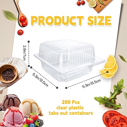 Jizvxe 200 Pcs Clear Plastic Take out Containers,Disposable Fancy Hinged Top Square Clamshell Food Boxes,Cake Slice Containers Clamshell Takeout Tray with Clear Lids,5.3x4.7x2.8 Inch - Image 2