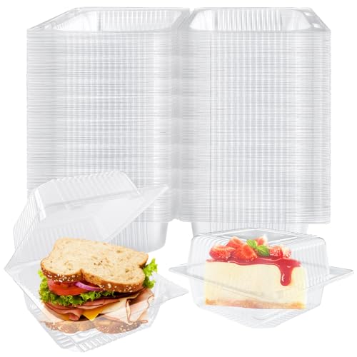 Jizvxe 200 Pcs Clear Plastic Take out Containers,Disposable Fancy Hinged Top Square Clamshell Food Boxes,Cake Slice Containers Clamshell Takeout Tray with Clear Lids,5.3x4.7x2.8 Inch - Image 1