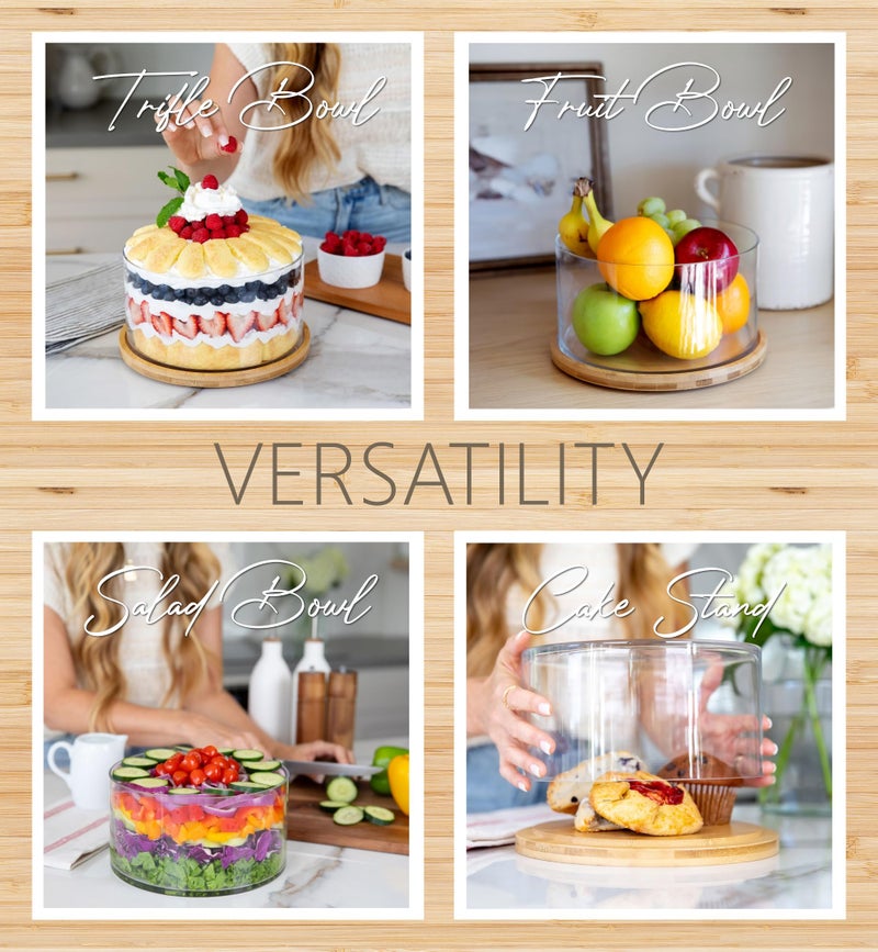25DOL XXL Extra Large 10 inch Clear Glass Salad Bowl Dishã€Hand Blownã€‘ Dual Function Bamboo Lid - Mixing Bowl for Salads, Dessert, Fruit, Punch - Centerpiece Large Serving Bowls - Airtight Lid - Image 3