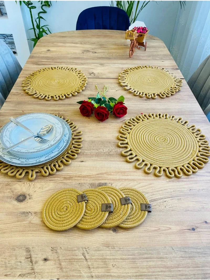 BDZ Deri BDZ Leather Wicker Jute Presentation Plate Mat American Service and Coasters 8 Pieces