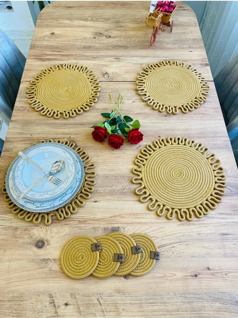 BDZ Deri BDZ Leather Wicker Jute Presentation Plate Mat American Service and Coasters 8 Pieces