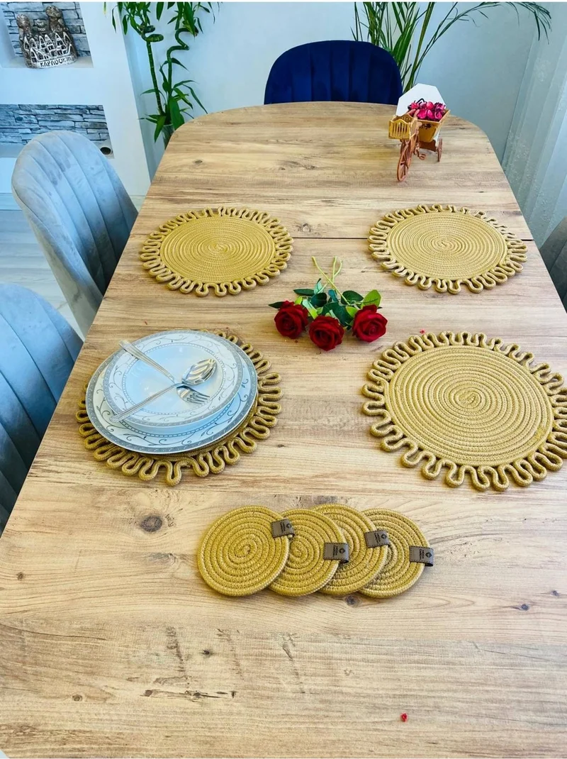 BDZ Deri BDZ Leather Wicker Jute Presentation Plate Mat American Service and Coasters 8 Pieces