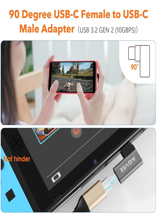 AGVEE [4 Pack 90 Degree Right Angled USB-C Male to USB-C Female Adapter (Type-C 3.2 Gen 2) Converter Video Type-C 10G Data Extension Coupler Connector, Gray - Image 4