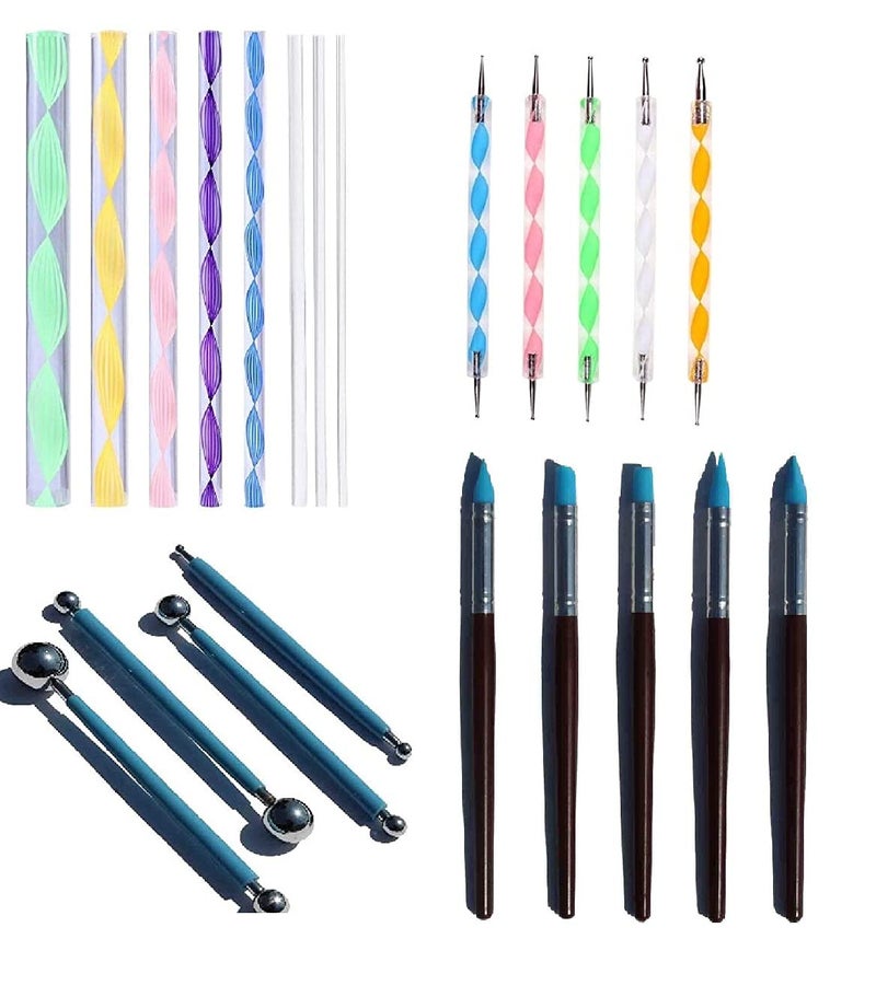 CraftDev Dotting Tool Set with Plastic Handle Emboss Tool, Mandala Tool, Foam Brush, and Piece Ball for Nail Art (22 Pc) - Image 1
