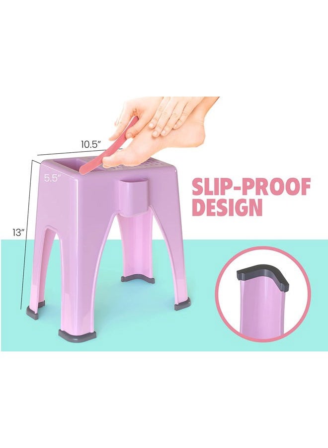 Skywin Shower Shaving Foot Rest - Plastic Shower Stool for Shaving Legs, 3 Pockets hold Shaving Essentials, 9.27 x 7 x 10 inches (Pink) - Image 2