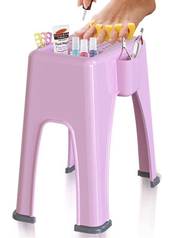 Skywin Shower Shaving Foot Rest - Plastic Shower Stool for Shaving Legs, 3 Pockets hold Shaving Essentials, 9.27 x 7 x 10 inches (Pink) - Image 1