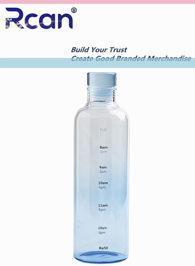 ركان زجاجة ماء زجاجية عالية البورسليكات مع علامات الوقت ، 550 مللي / 19 أونصة ، زرقاء متدرجة ، زجاجة ماء رياضية معزولة بالشفط ومضادة للتسرب للأطفال البالغين خالية من مادة BPA - Image 1