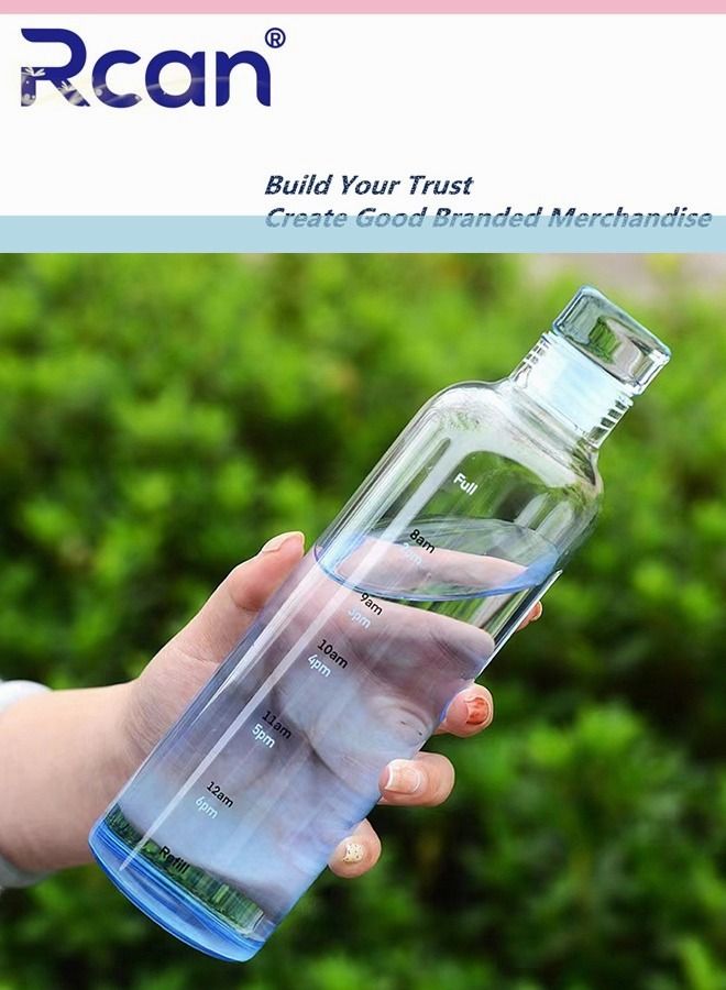 ركان زجاجة ماء زجاجية عالية البورسليكات مع علامات الوقت ، 550 مللي / 19 أونصة ، زرقاء متدرجة ، زجاجة ماء رياضية معزولة بالشفط ومضادة للتسرب للأطفال البالغين خالية من مادة BPA - Image 2