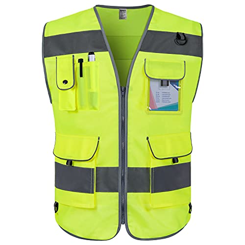 TCCFCCT High Visibility Safety Vest for Men Women 9 Pockets Hi Vis Reflective Vest for Safety, Work Vest with Reflective Strips, Meets ANSI/ISEA Standards, (Yellow, 5X-Large) - Image 5
