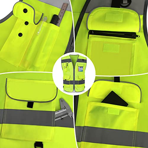 TCCFCCT High Visibility Safety Vest for Men Women 9 Pockets Hi Vis Reflective Vest for Safety, Work Vest with Reflective Strips, Meets ANSI/ISEA Standards, (Yellow, 5X-Large) - Image 4
