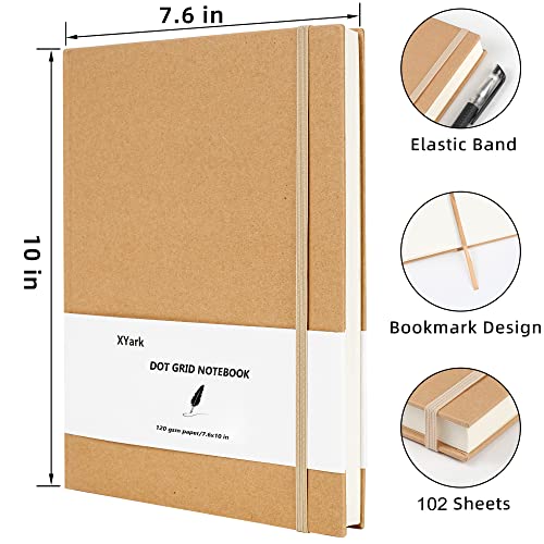 XYark Large B5 Dot Grid Notebook Journals, Kraft Hardcover Sketchbook Subject Composition Notebooks with Dotted Grid Paper, 2 Pack, 120GSM, 102 Sheets, 7.6x10 inch, Travel Journal Set - Image 5