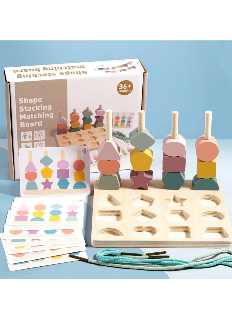 CMGTYYD 3 in 1 Wooden Color Sorting Stacking Toys, Montessori Wooden Beads Sequencing Toy Set, Stem Fine Motor Skills for Toddlers, Preschool Learning Toys Gifts for Kids Boy Girl Toddler  - Image 1