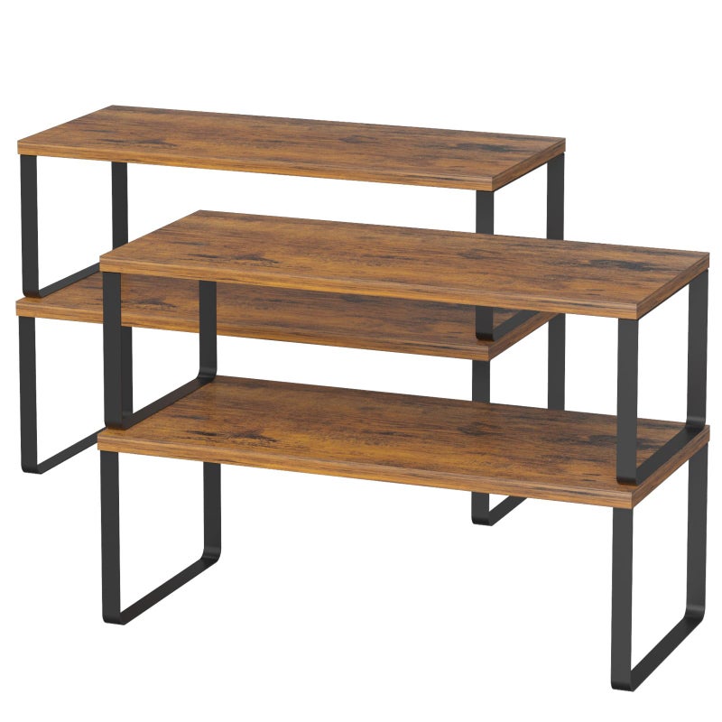 NEX Kitchen Cabinet and Counter Shelf Organizer Stackable  Expandable Set of 4 Black and Rustic Brown  77 x 156 x 62