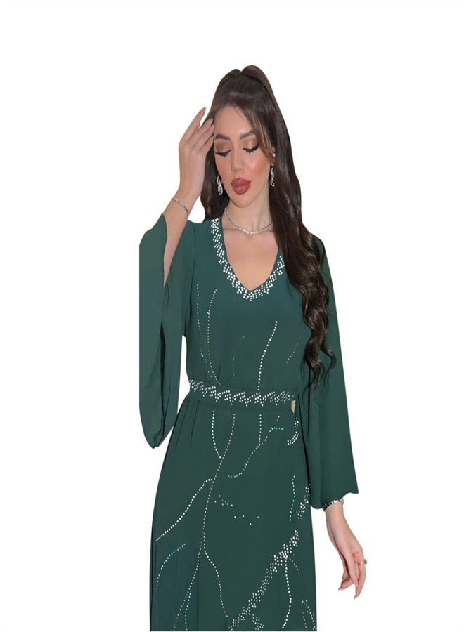Loquat Long Sleeved Chiffon Jumpsuit Jalabiya  Musilm Blackish Green  - Image 1