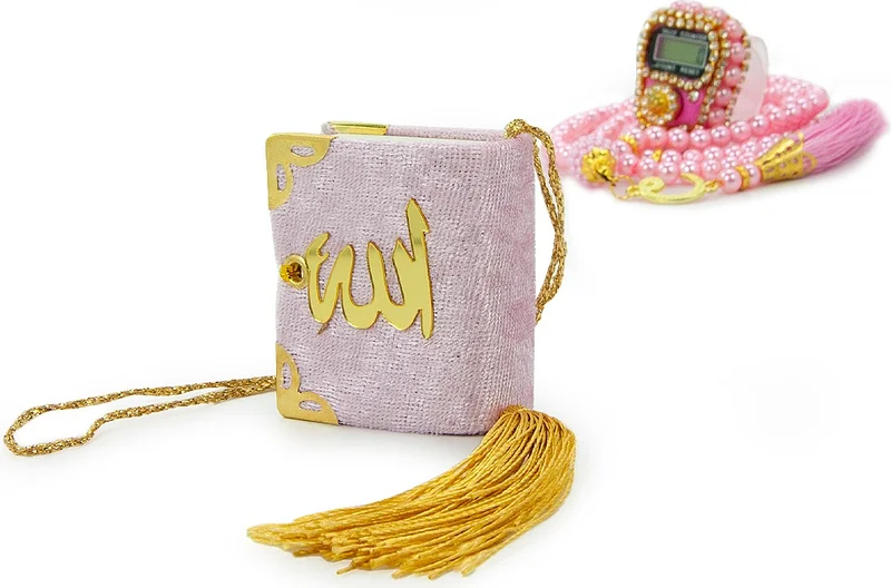 İhvan Ihvan Pearl Tasbih Stoned Chanting Machine and Mini Velvet Quran Set Mevlut Gift - Pink