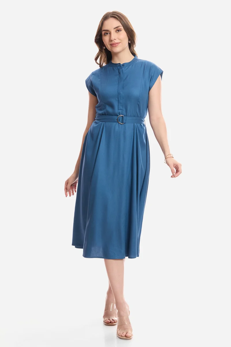 فيرجيو Solid Viscose Mandarin Collar Shirt Dress for Women