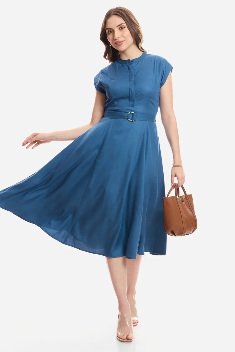 فيرجيو Solid Viscose Mandarin Collar Shirt Dress for Women