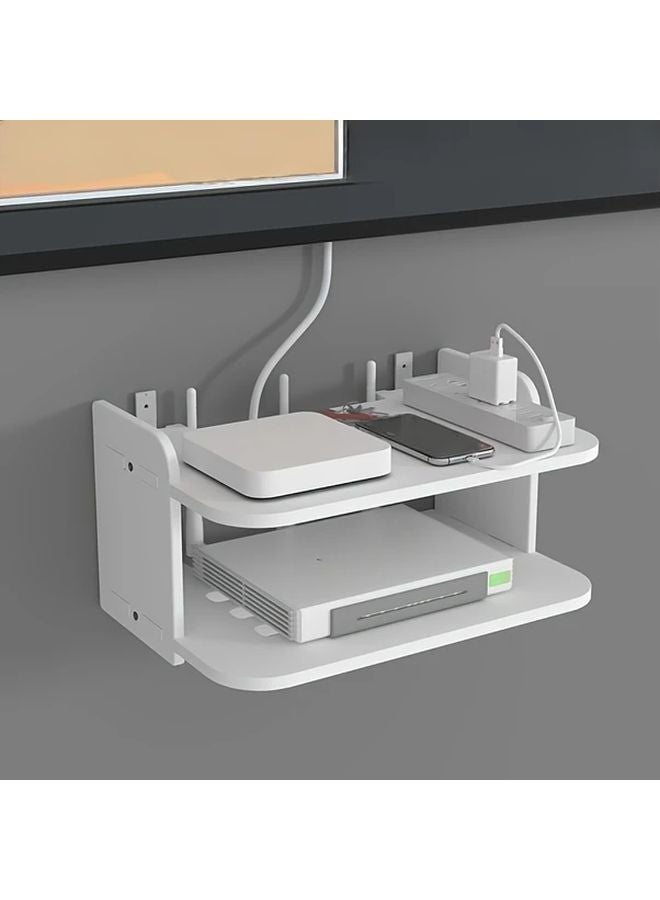 Double Layer 11.81 Inch Wall Mounted Utility Rack No Drill Installation For WiFi Routers And Set Top Boxes - Image 4