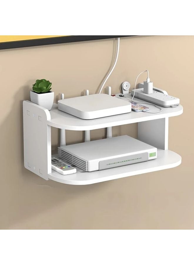 Double Layer 11.81 Inch Wall Mounted Utility Rack No Drill Installation For WiFi Routers And Set Top Boxes - Image 5