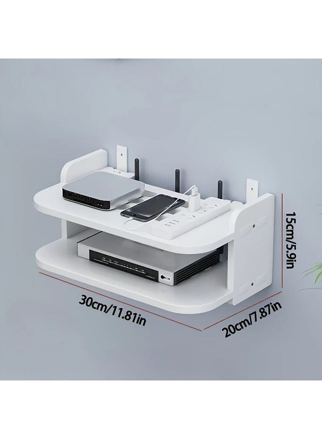 Double Layer 11.81 Inch Wall Mounted Utility Rack No Drill Installation For WiFi Routers And Set Top Boxes - Image 1