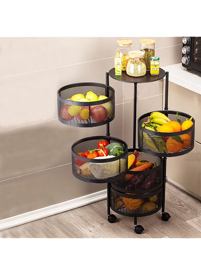 Zaboon Vegetable Basket Rotating Rack With Wheelshousehold Storage Shelf For Kitchen Living Fruit Vegetable Snack Stand Rotating Standing Fruit Basket Rotating Shelf Kitchen Organizer - Image 1