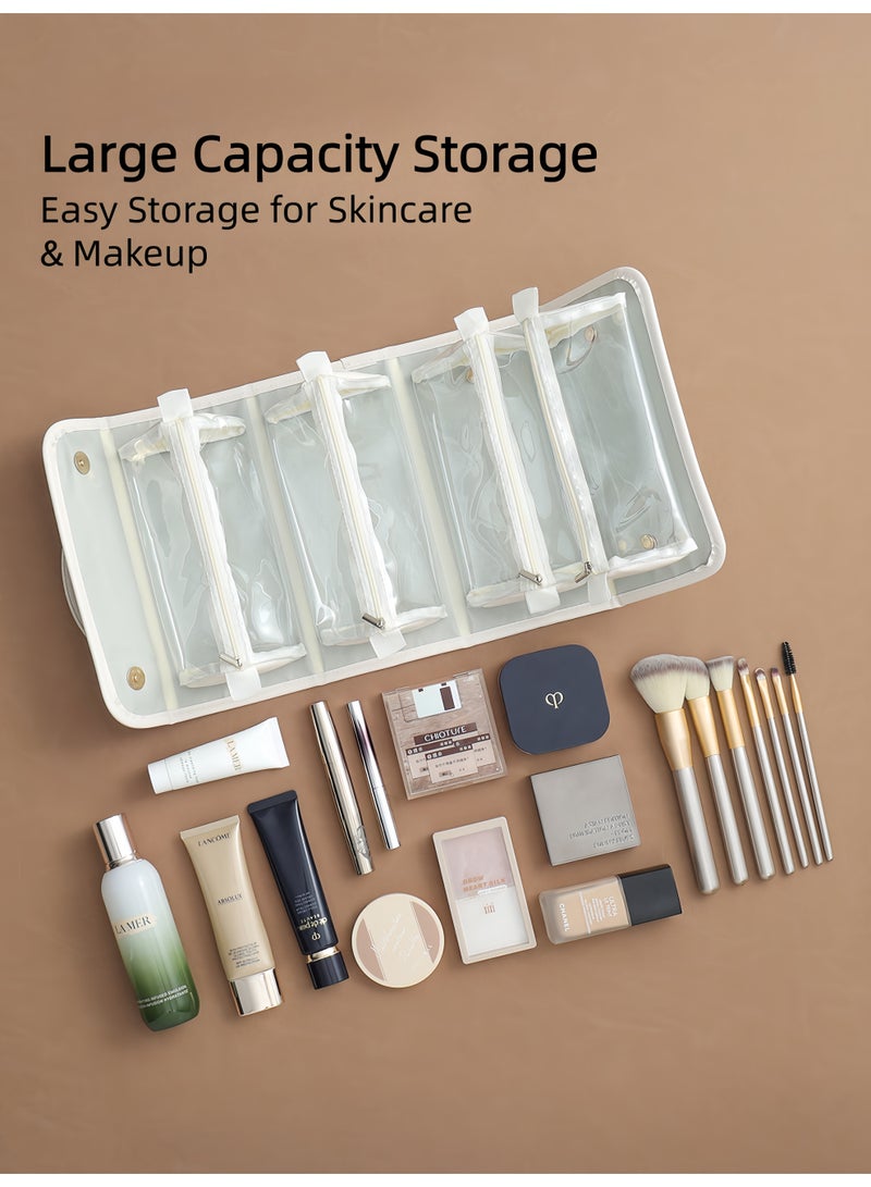 Travel Makeup Bag 4-in-1 Roll-Up,Capacity Cosmetic Bag for Women Portable Pouch Case Toiletry Bag Storage Organizer With 4 Detachable Removable - Image 3