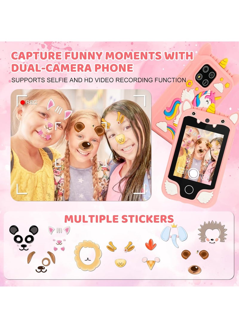 EVEREEN Kids Smart Phone for Girls, Dual Camera Unicorn Kids Phone Toy with Games, Music Player, Toddler Cell Phone Kids Learning Play Toy for 3-12 Years Old Boys Girls, Christmas Birthday With 8G Card (Pink) - Image 3