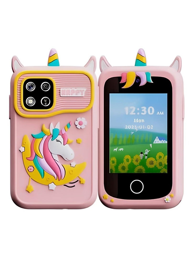 EVEREEN Kids Smart Phone for Girls, Dual Camera Unicorn Kids Phone Toy with Games, Music Player, Toddler Cell Phone Kids Learning Play Toy for 3-12 Years Old Boys Girls, 8G Card (Pink) - Image 1