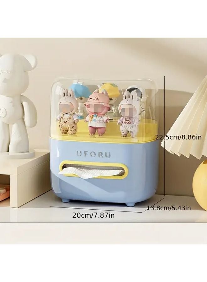 Cute Bunny Desktop Tissue Box Large Capacity Dustproof Transparent Window Bubble Blue - Image 1