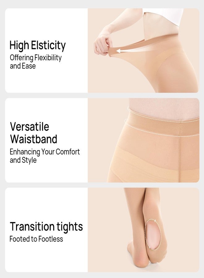 MANZI Girls Solid Color Comfortable Convertible Ballet Tights 3 Pairs Pack, 11Y-14Y, Natural - Image 2