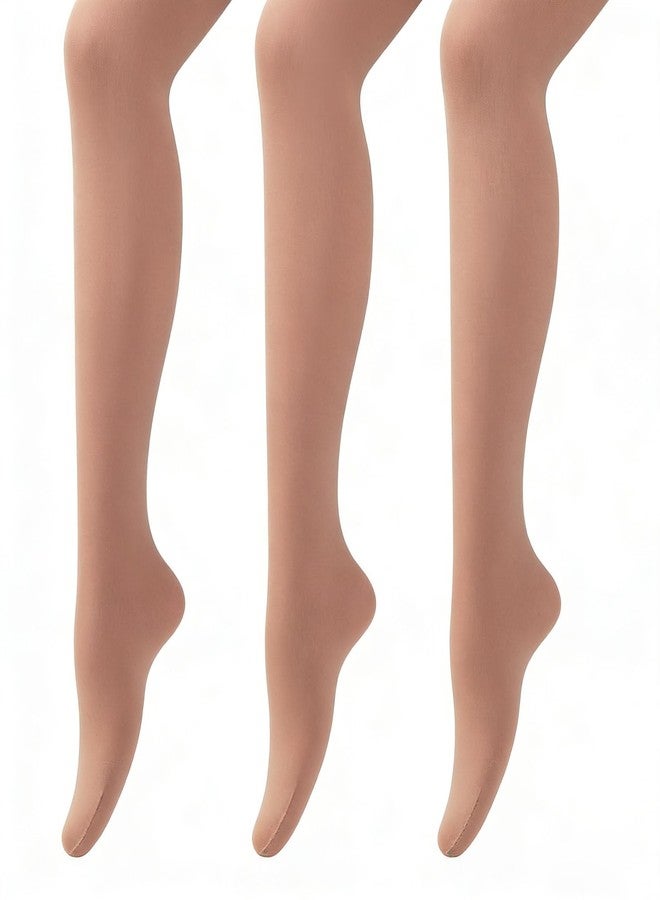 MANZI Girls Solid Color Comfortable Convertible Ballet Tights 3 Pairs Pack, 11Y-14Y, Natural - Image 1