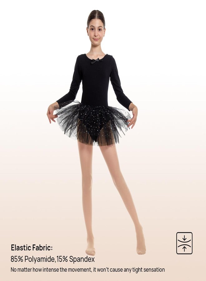 MANZI Girls Solid Color Comfortable Convertible Ballet Tights 3 Pairs Pack, 11Y-14Y, Natural - Image 4