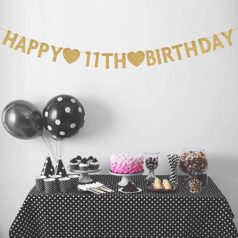 MAGJUCHE Gold Happy 11th Birthday Banner Glitter 11 Years Old Boy or Girl Party Decorations Supplies - Image 3