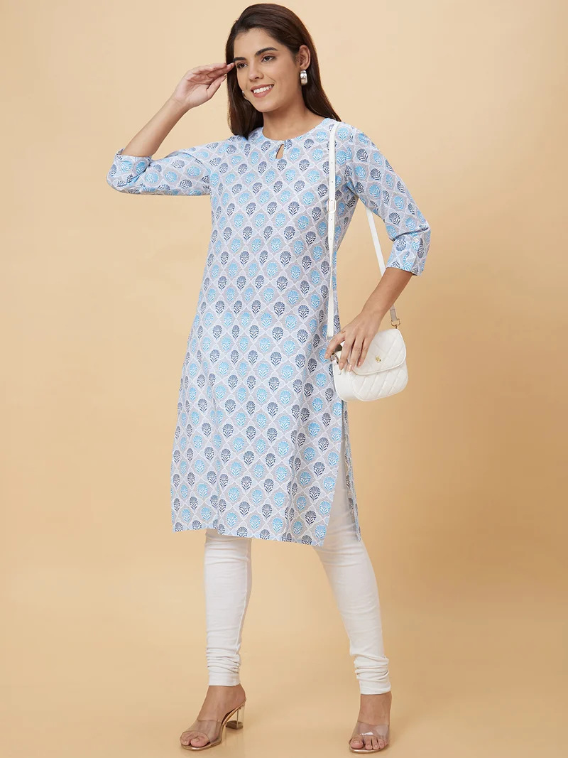 globus Globus Women Floral Printed Keyhole Neck Kurta