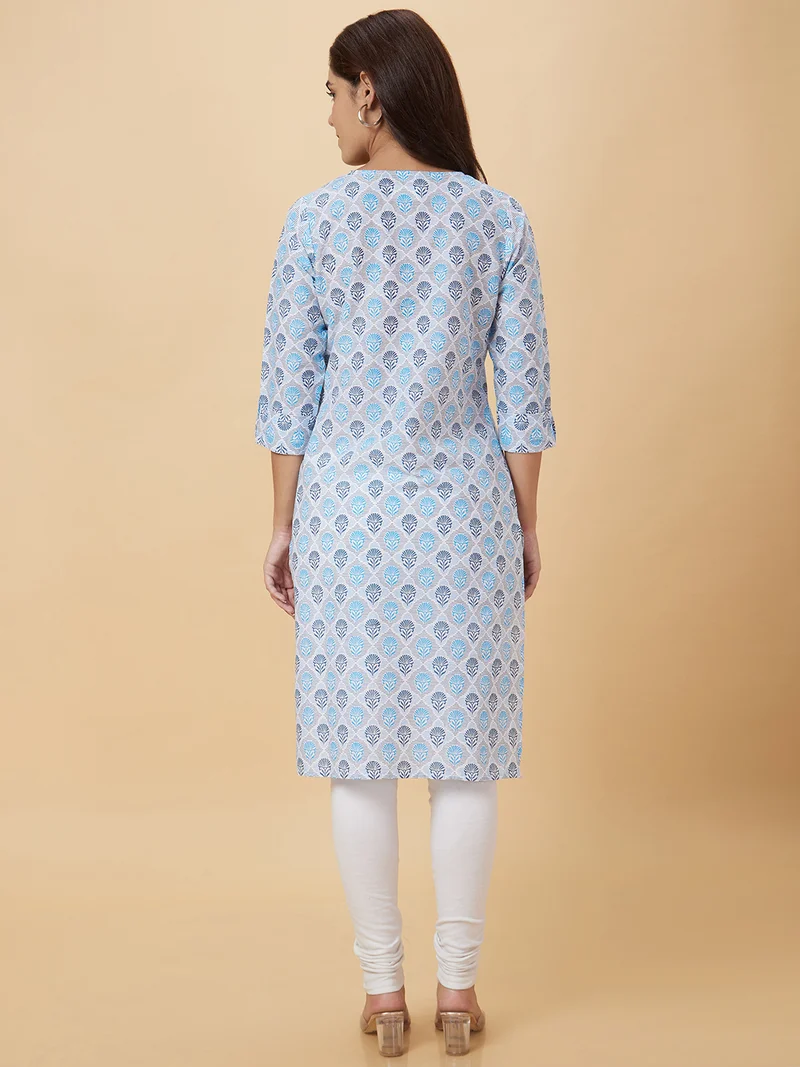 globus Women Floral Printed Keyhole Neck Kurta
