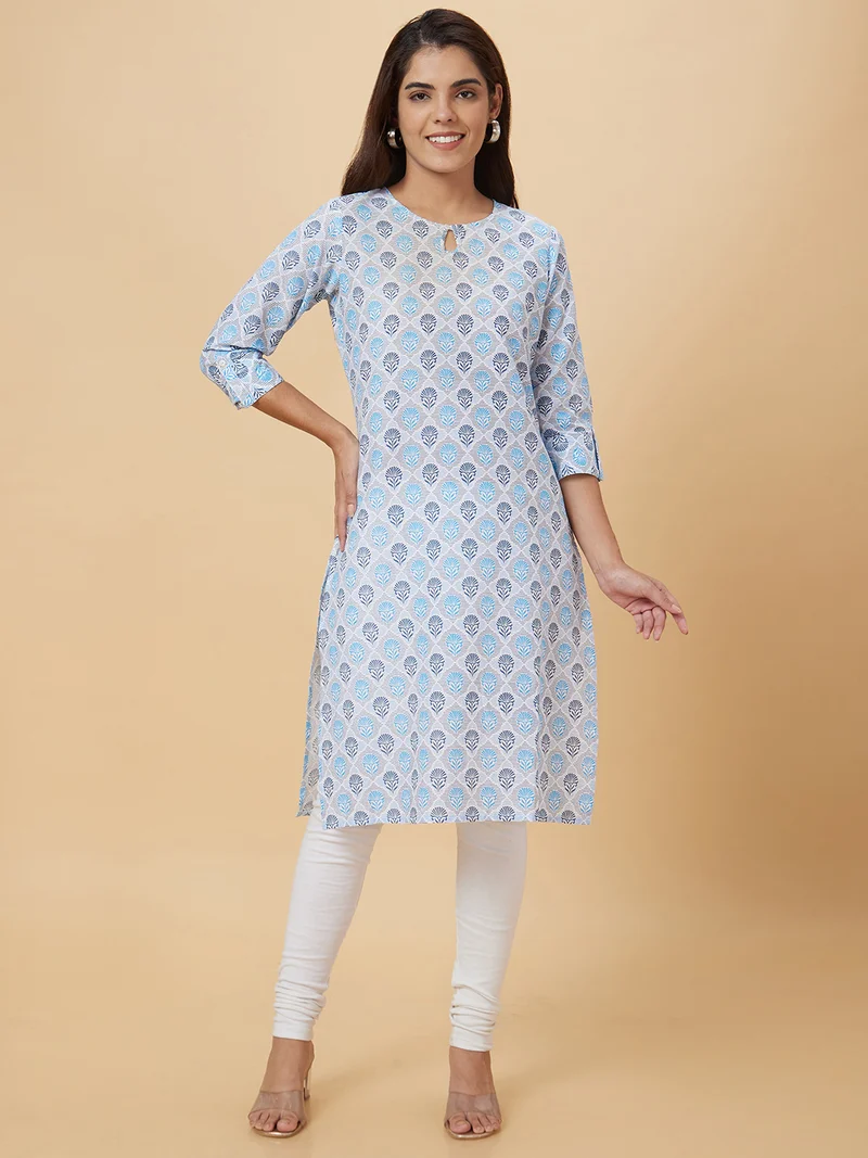 globus Globus Women Floral Printed Keyhole Neck Kurta