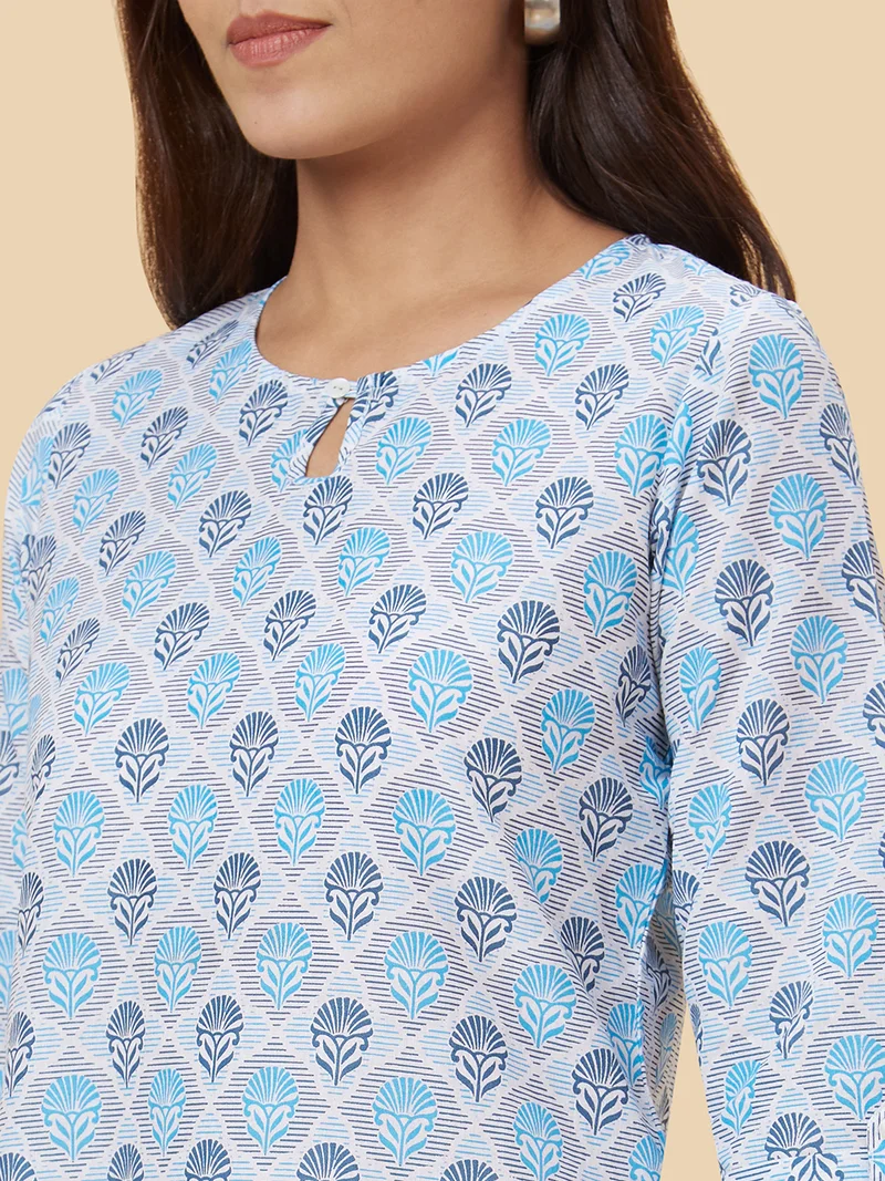 globus Globus Women Floral Printed Keyhole Neck Kurta