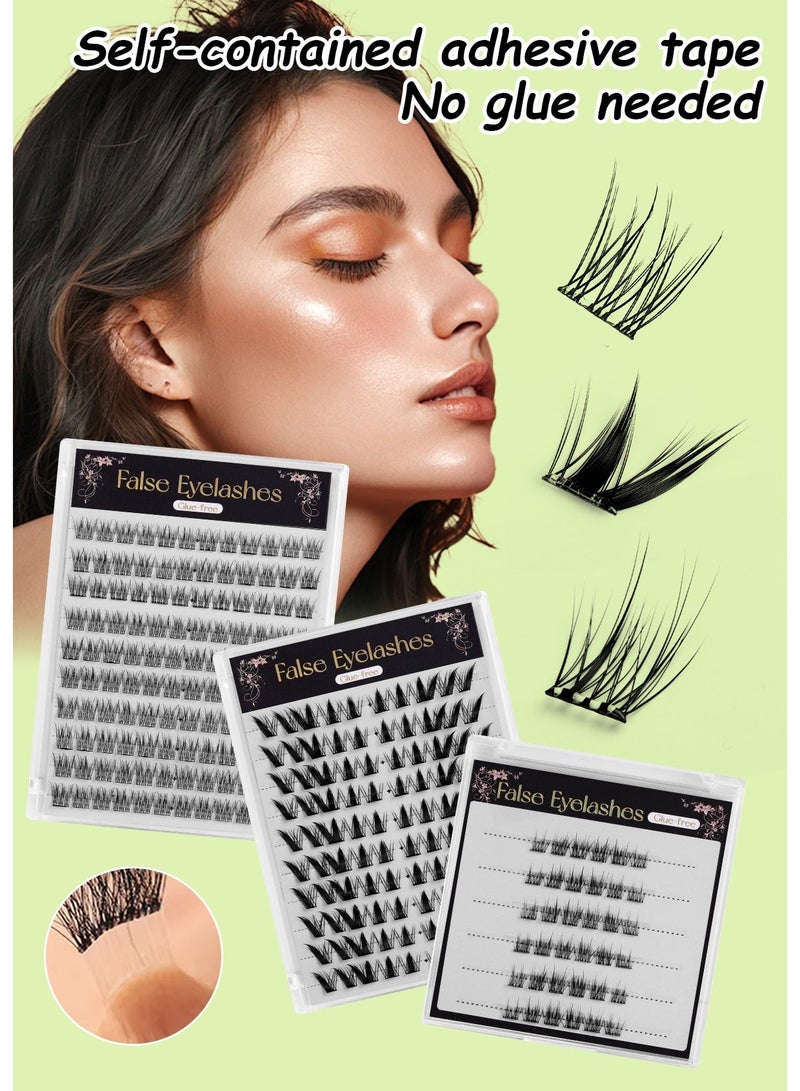 120 Clusters Clear Band Self-Adhesive Eyelashes - No Glue Needed, Sectional Lashes for Natural Look, Easy to Apply, Reusable - Image 1