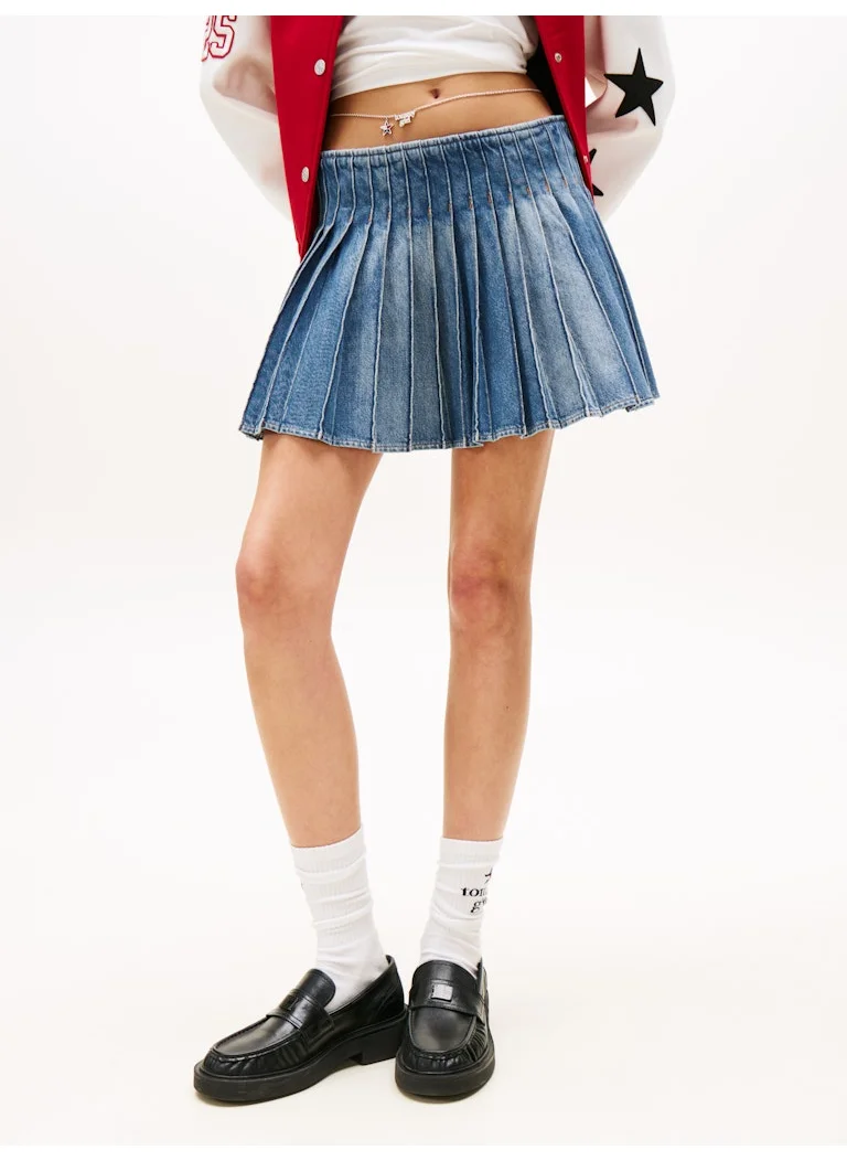 تومي جينز Pleated High Waist Denim Skirt