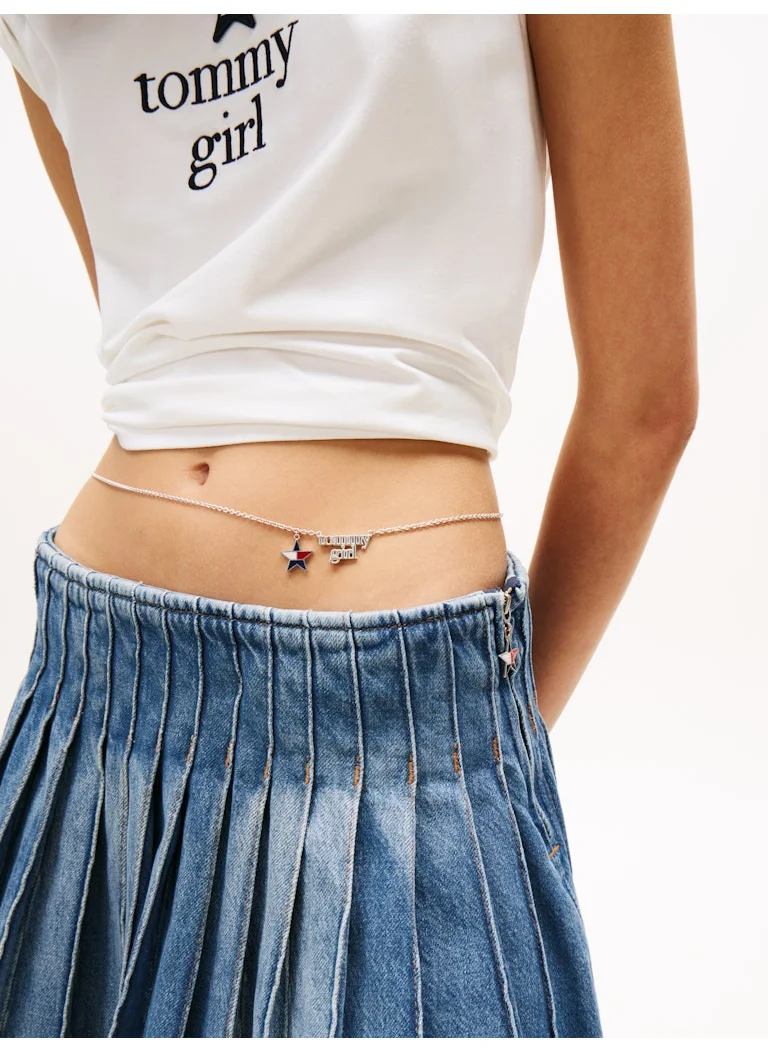تومي جينز Pleated High Waist Denim Skirt
