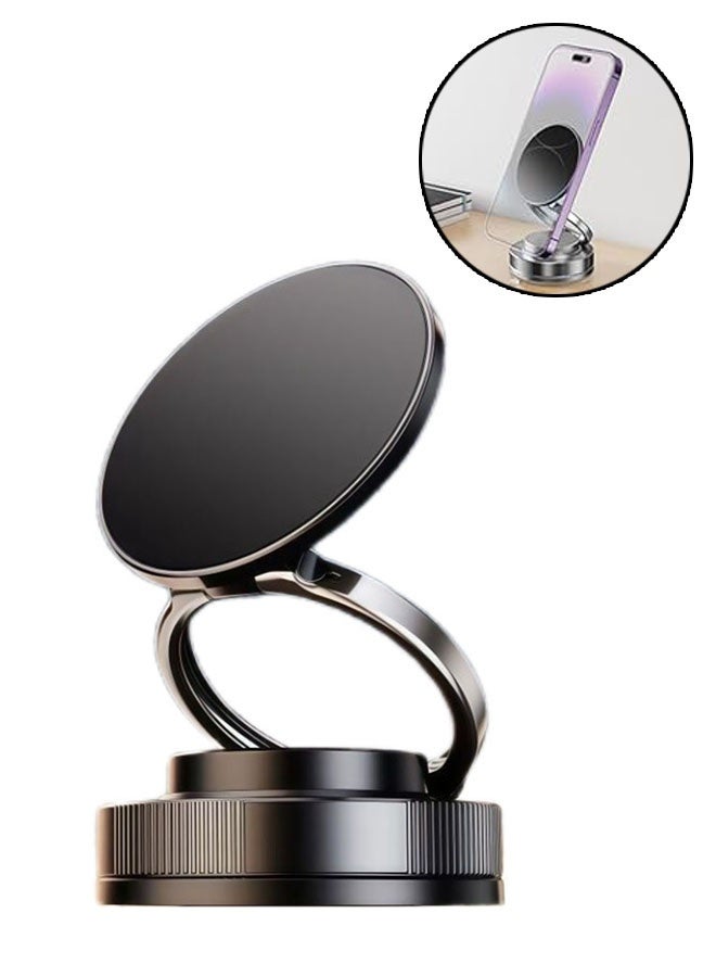 Vacuum Magnetic Car Phone Mount with Strong Magnet, Foldable Suction Cup Holder with 360° Rotating, Universal Car Phone Mount Compatibility for Smartphones, Black - Image 1