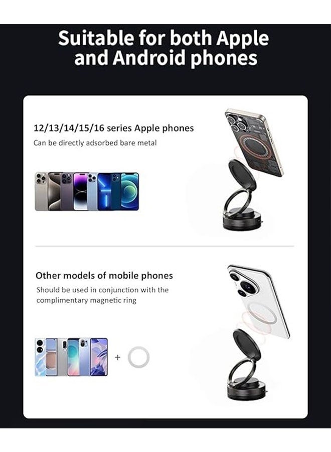 Vacuum Magnetic Car Phone Mount with Strong Magnet, Foldable Suction Cup Holder with 360° Rotating, Universal Car Phone Mount Compatibility for Smartphones, Black - Image 5