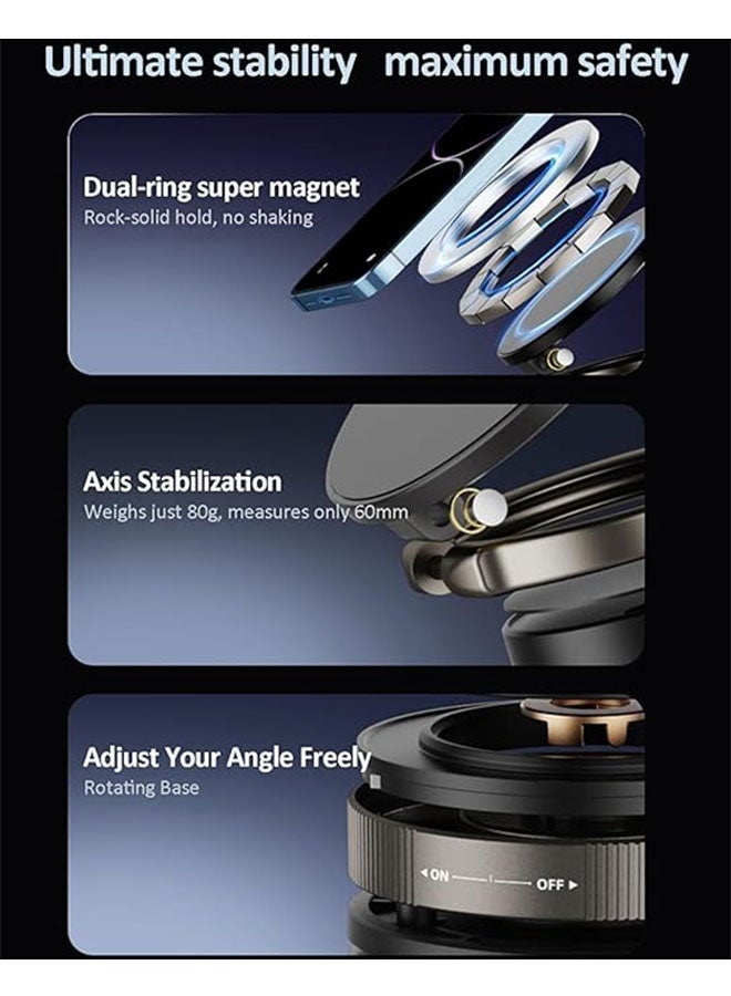 Vacuum Magnetic Car Phone Mount with Strong Magnet, Foldable Suction Cup Holder with 360° Rotating, Universal Car Phone Mount Compatibility for Smartphones, Black - Image 2