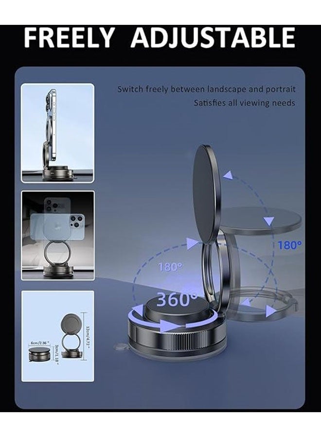 Vacuum Magnetic Car Phone Mount with Strong Magnet, Foldable Suction Cup Holder with 360° Rotating, Universal Car Phone Mount Compatibility for Smartphones, Black - Image 3