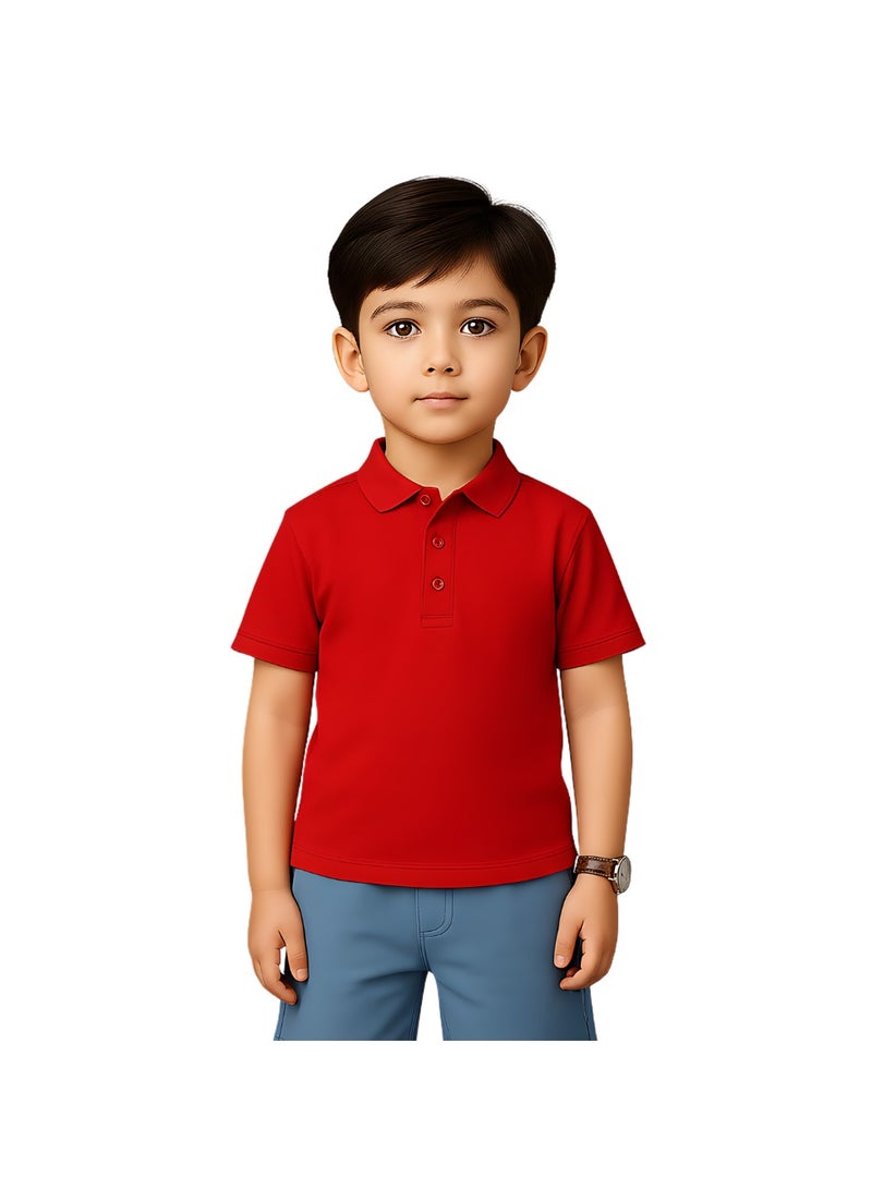برينت شوب فور مي تيشيرت بولو أساسي للجنسين للأطفال 230 GSM (أحمر) - Image 1
