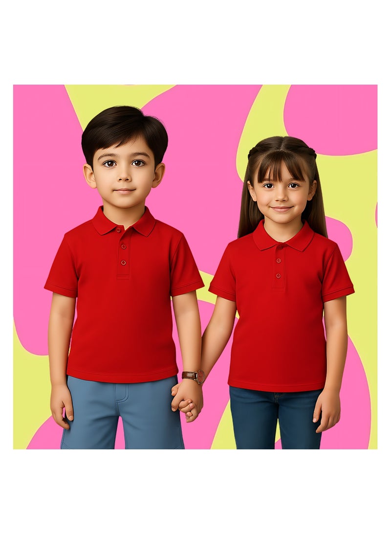 برينت شوب فور مي تيشيرت بولو أساسي للجنسين للأطفال 230 GSM (أحمر) - Image 3