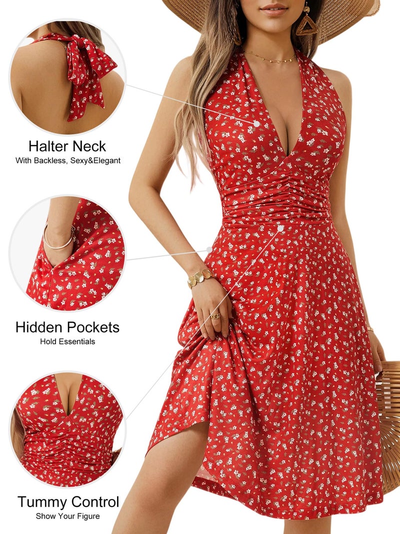 HUHOT Womens Dresses for Wedding Guest Summer Women 2026 Vacation Cute Spring Easter Boho Halter Sexy Date Night Birthday Resort Wear Beach Country Concert - Image 4